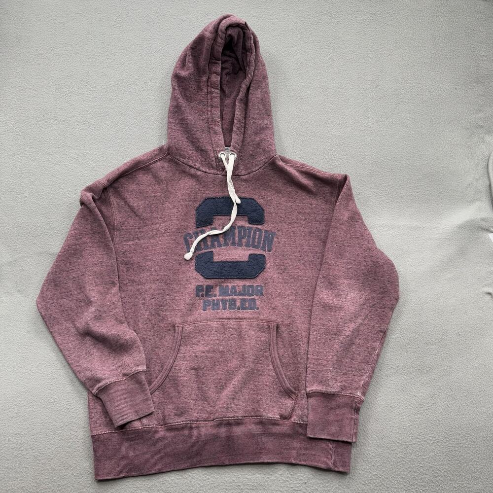 Champion Hoodie Sweatshirt Mens Medium Maroon Pullover Kangaroo Pocket Graphic